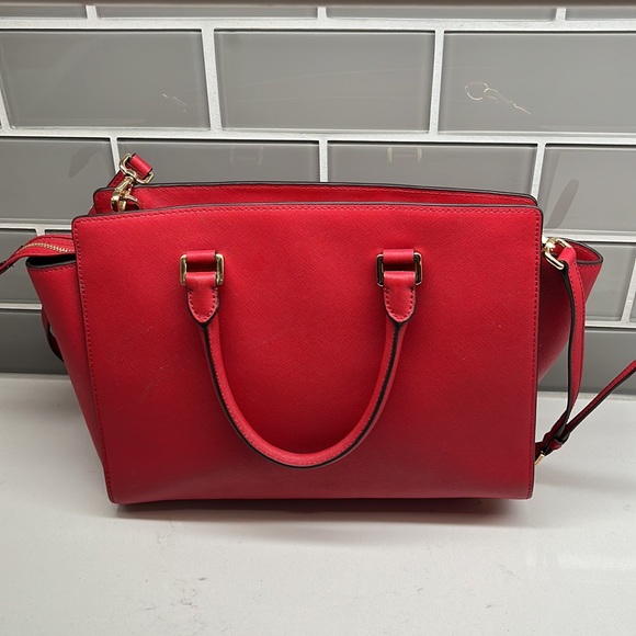 Michael Kors Red Crossbody Bag with Gold Accents - Picture 7 of 13